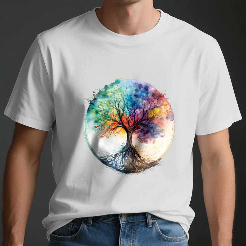 Olivenorma Rainbow Tree of Life Spiritual Cotton T-Shirt - image 3