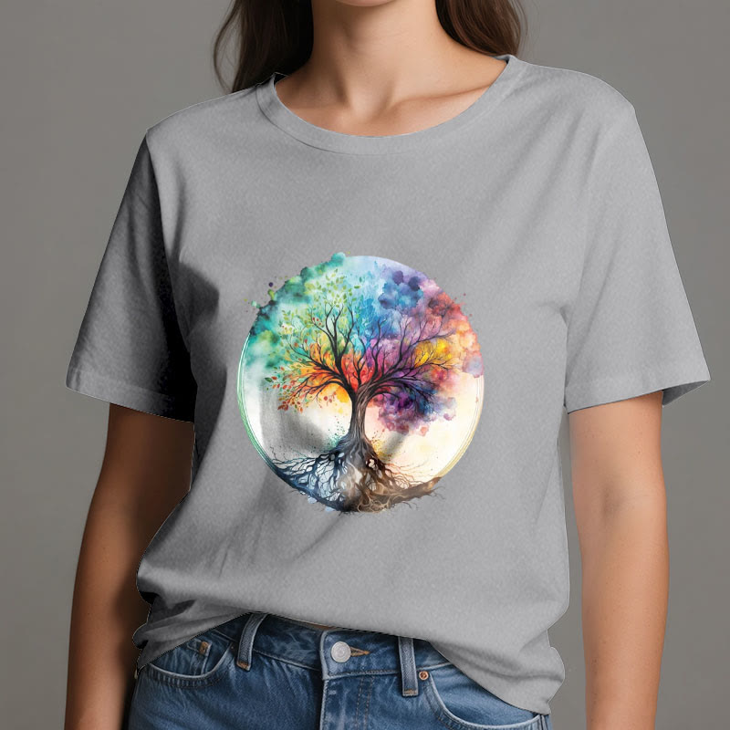Olivenorma Rainbow Tree of Life Spiritual Cotton T-Shirt - image 8
