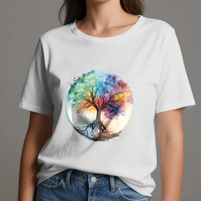 Olivenorma Rainbow Tree of Life Spiritual Cotton T-Shirt - image 1