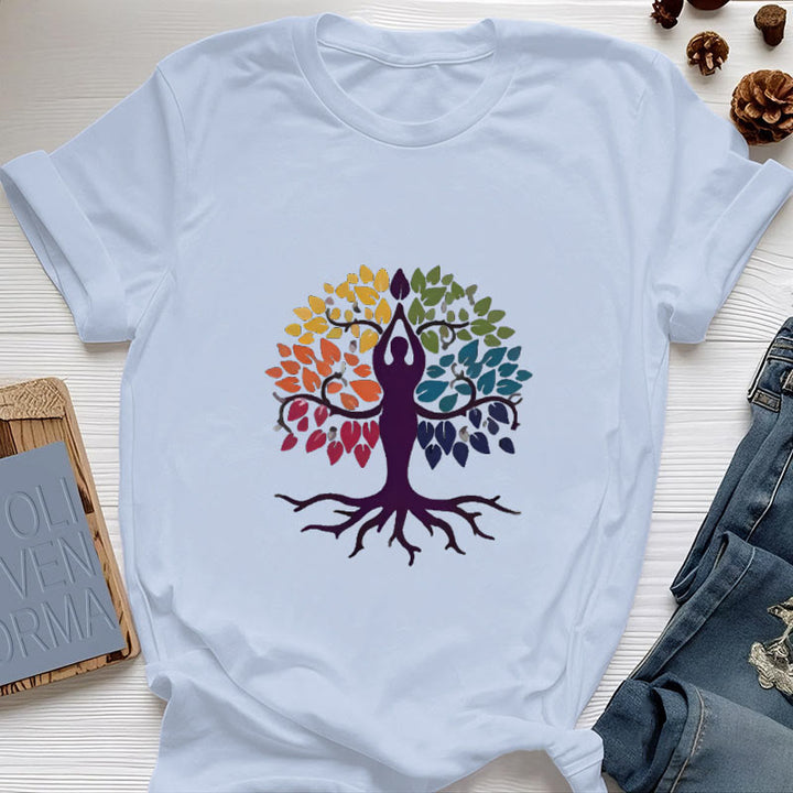 Olivenorma Yoga Tree Spiritual Cotton Tee T-Shirt - Blue - 2XL - image 11