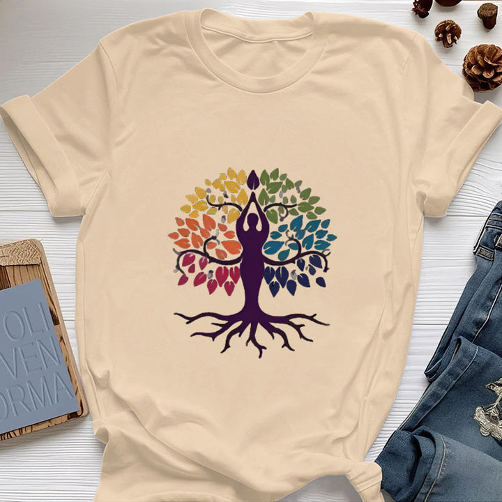 Olivenorma Yoga Tree Spiritual Cotton Tee T-Shirt - Yellow - 2XL - image 9