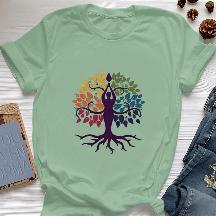 Olivenorma Yoga Tree Spiritual Cotton Tee T-Shirt - Light Green - 2XL - image 17