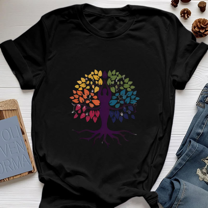Olivenorma Yoga Tree Spiritual Cotton Tee T-Shirt - Black - 2XL - image 5