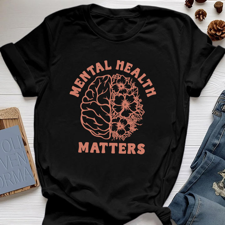 Olivenorma "MENTAL HEALTH MATTERS" Inspirational Cotton T-Shirt - Black - 2XL - image 7