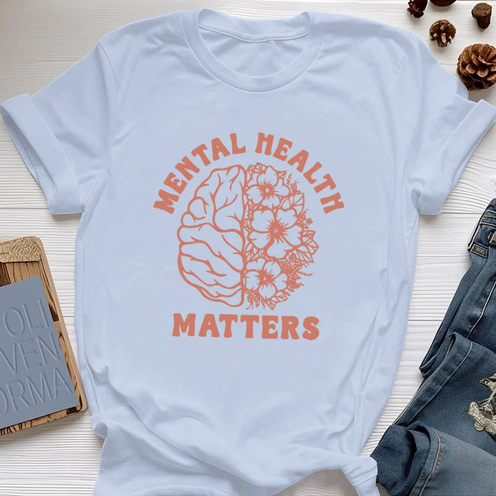Olivenorma "MENTAL HEALTH MATTERS" Inspirational Cotton T-Shirt - Blue - 2XL - image 13