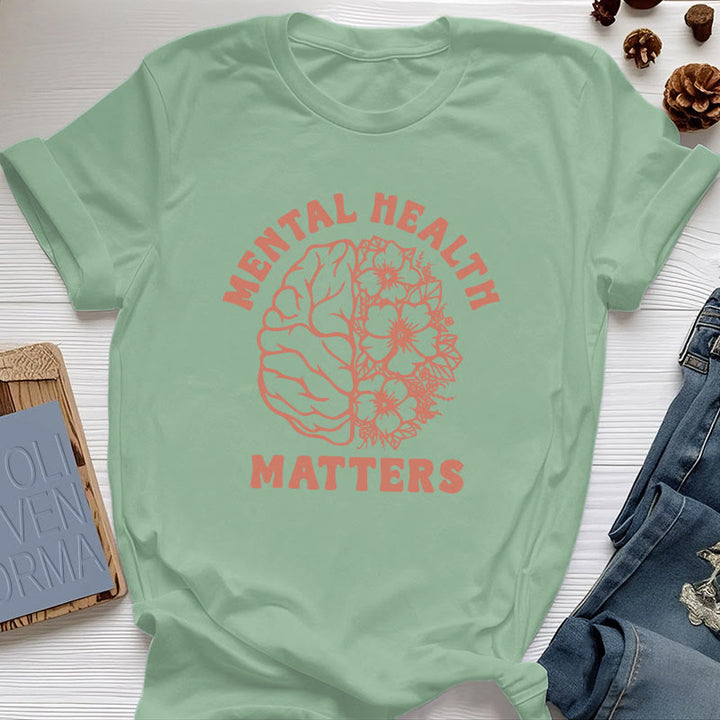 Olivenorma "MENTAL HEALTH MATTERS" Inspirational Cotton T-Shirt - Light Green - 2XL - image 17