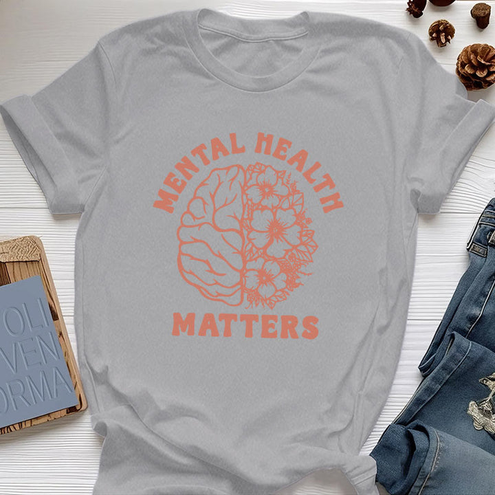 Olivenorma "MENTAL HEALTH MATTERS" Inspirational Cotton T-Shirt - Gray - 2XL - image 9