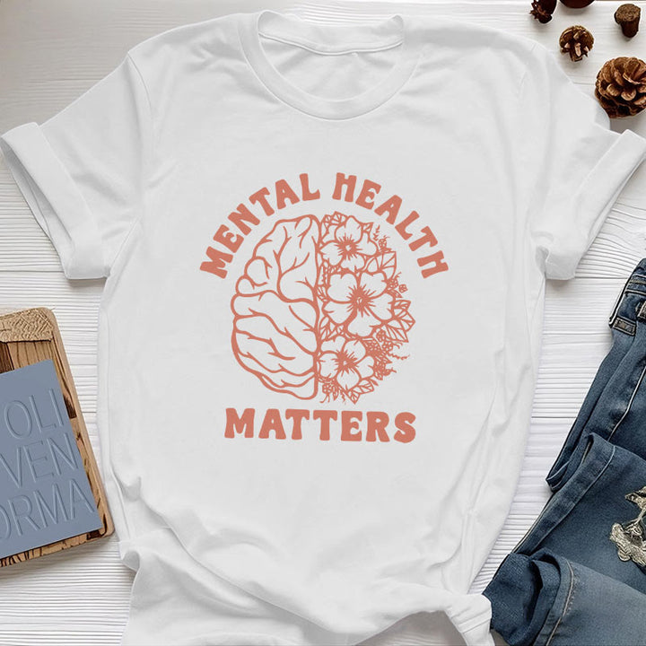 Olivenorma "MENTAL HEALTH MATTERS" Inspirational Cotton T-Shirt - White - 2XL - image 5