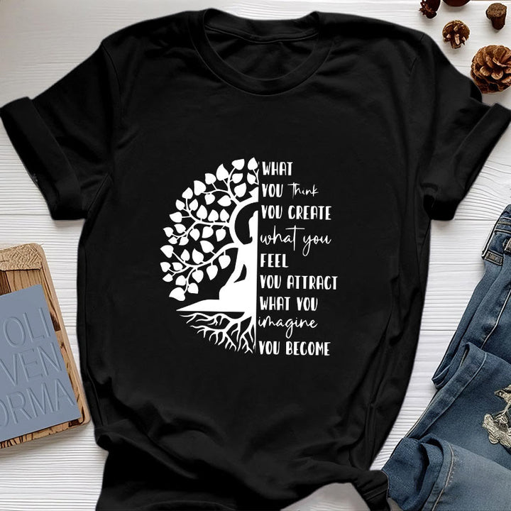 Olivenorma Tree of Life Yoga Meditation Cotton T-Shirt - Black - 2XL - image 7