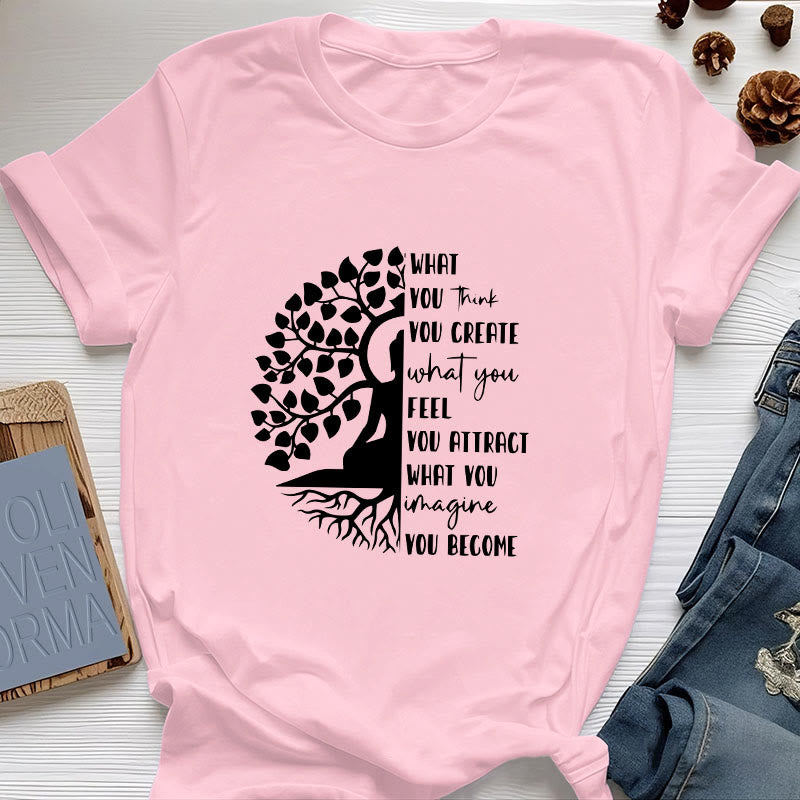 Olivenorma Tree of Life Yoga Meditation Cotton T-Shirt - Pink - 2XL - image 15