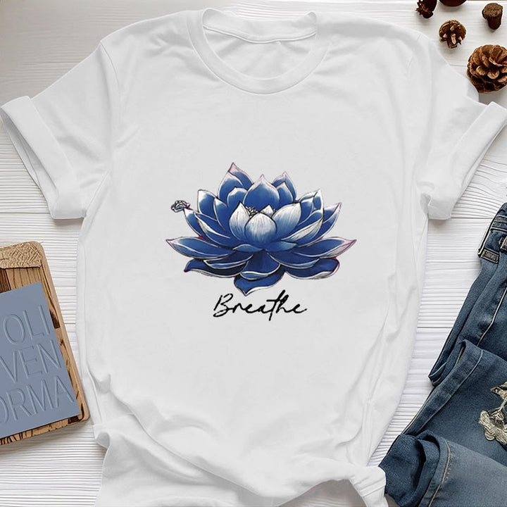Olivenorma "BREATHE" Lotus Yoga Apparel Spiritual Tee T-Shirt - White - 2XL - image 5