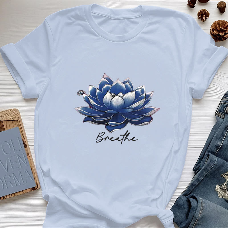 Olivenorma "BREATHE" Lotus Yoga Apparel Spiritual Tee T-Shirt - Blue - 2XL - image 11