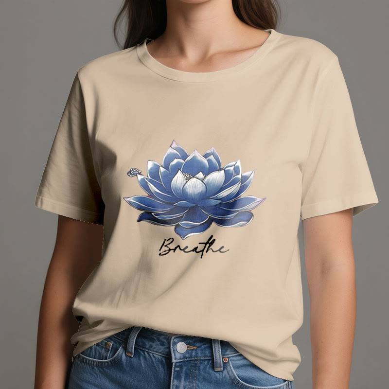Olivenorma "BREATHE" Lotus Yoga Apparel Spiritual Tee T-Shirt - image 1