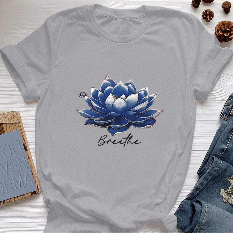 Olivenorma "BREATHE" Lotus Yoga Apparel Spiritual Tee T-Shirt - Gray - 2XL - image 9