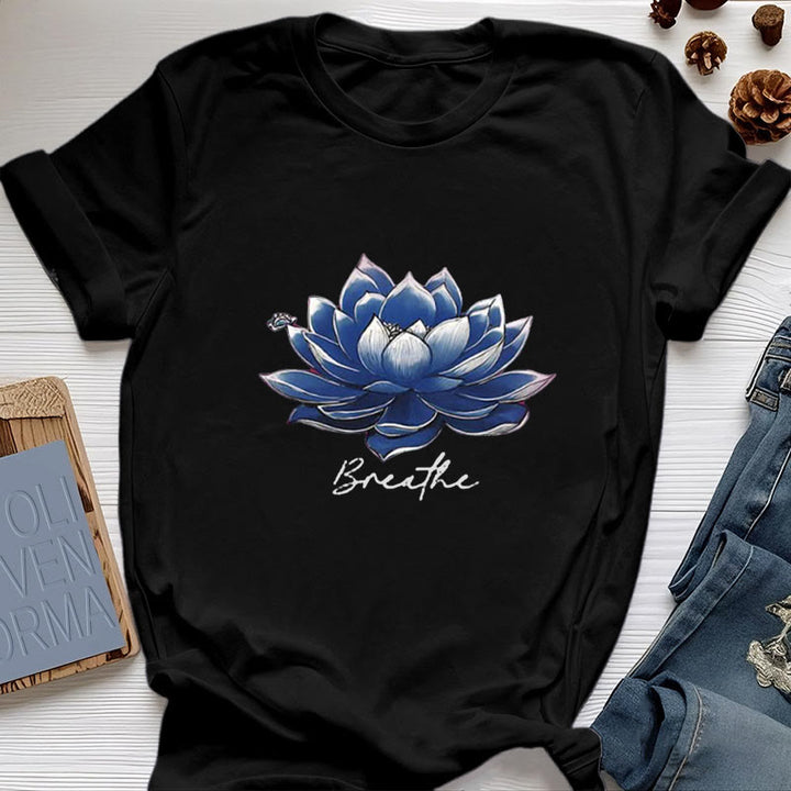 Olivenorma "BREATHE" Lotus Yoga Apparel Spiritual Tee T-Shirt - Black - 2XL - image 7