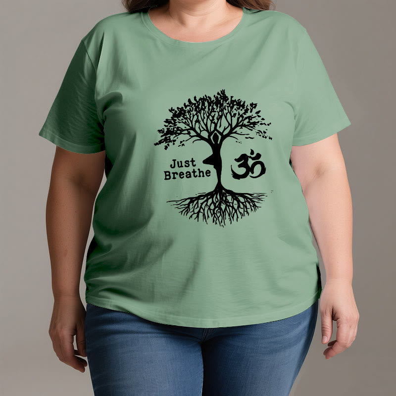 Olivenorma "JUST BREATHE" Yoga Tree OM Symbol Spiritual T-Shirt - image 2