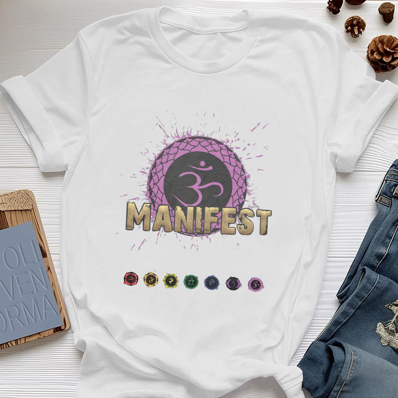 Olivenorma Unisex "MANIFEST" Throat Chakra Short Sleeve T-Shirt - Crown Chakra - I UNDERSTAND - White - 2XL - image 17