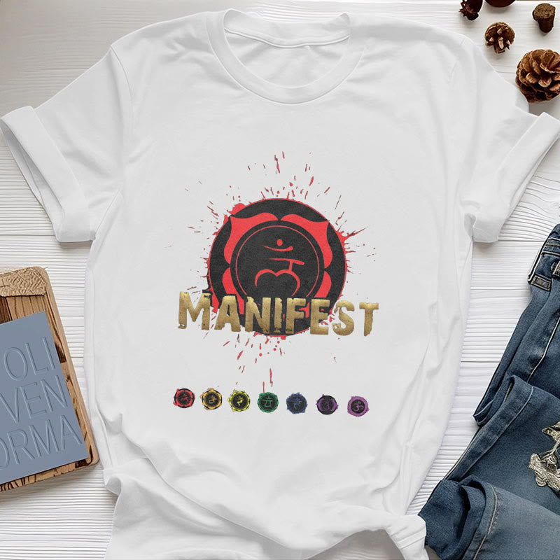 Olivenorma Unisex "MANIFEST" Throat Chakra Short Sleeve T-Shirt - Root Chakra - I AM - White - 2XL - image 23
