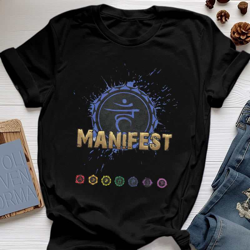 Olivenorma Unisex "MANIFEST" Throat Chakra Short Sleeve T-Shirt - Throat Chakra - I SPEAK - Black - 2XL - image 8