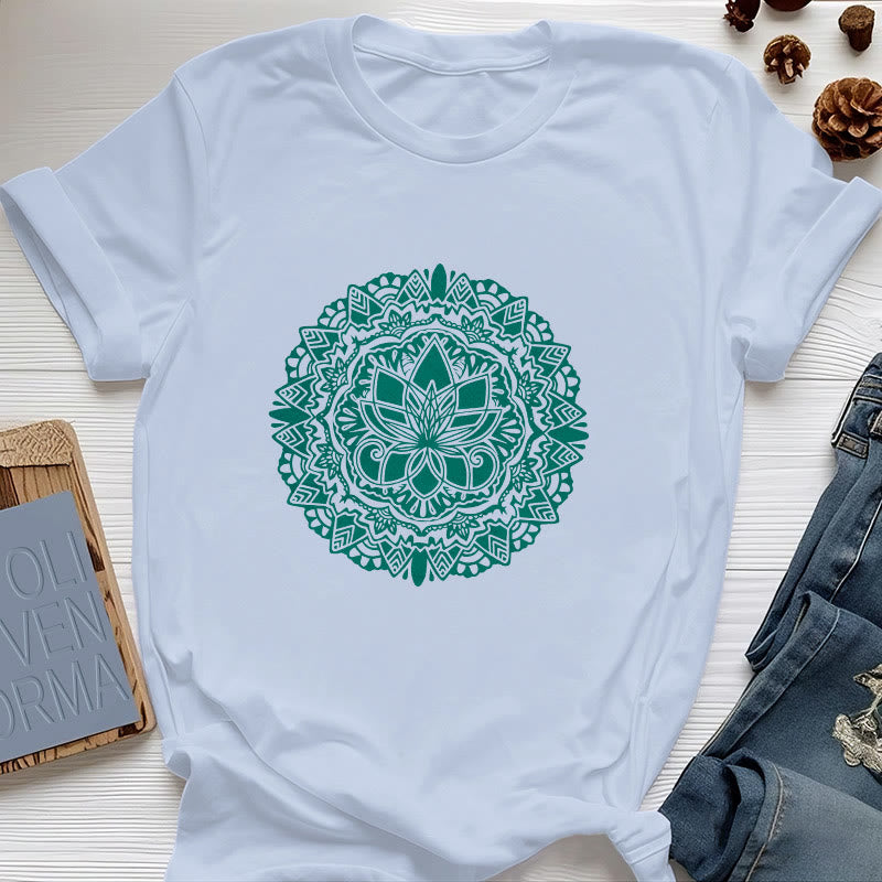 Olivenorma Green Lotus Print T-Shirt - Blue - 2XL - image 10