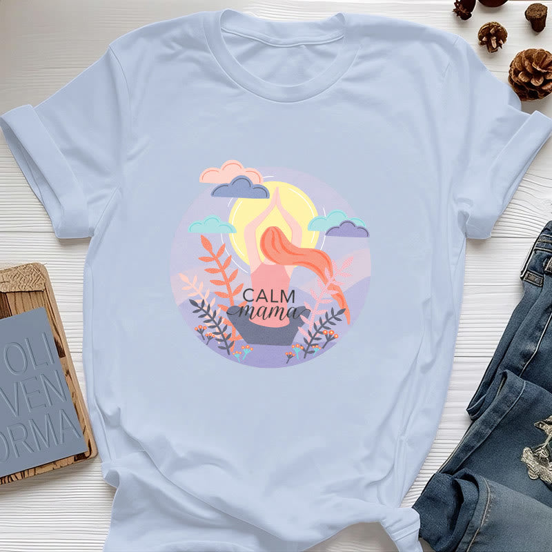Olivenorma Calm Mama Print Yoga T-Shirt - Blue - 2XL - image 0