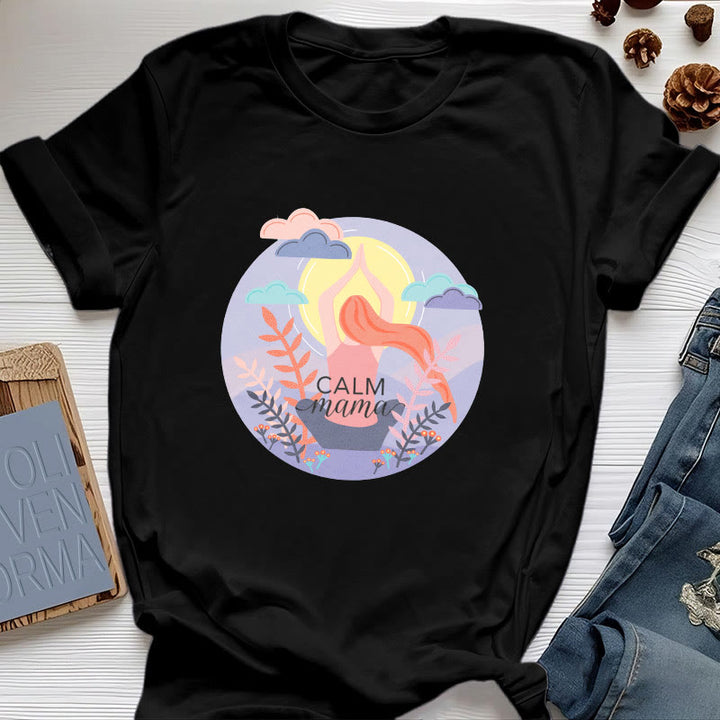 Olivenorma Calm Mama Print Yoga T-Shirt - Black - 2XL - image 5