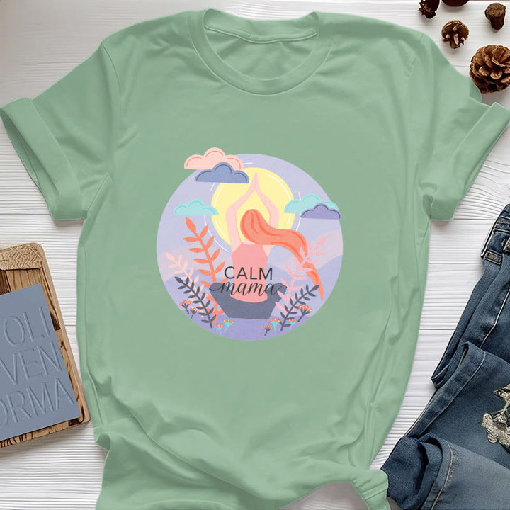Olivenorma Calm Mama Print Yoga T-Shirt - Light Green - 2XL - image 15
