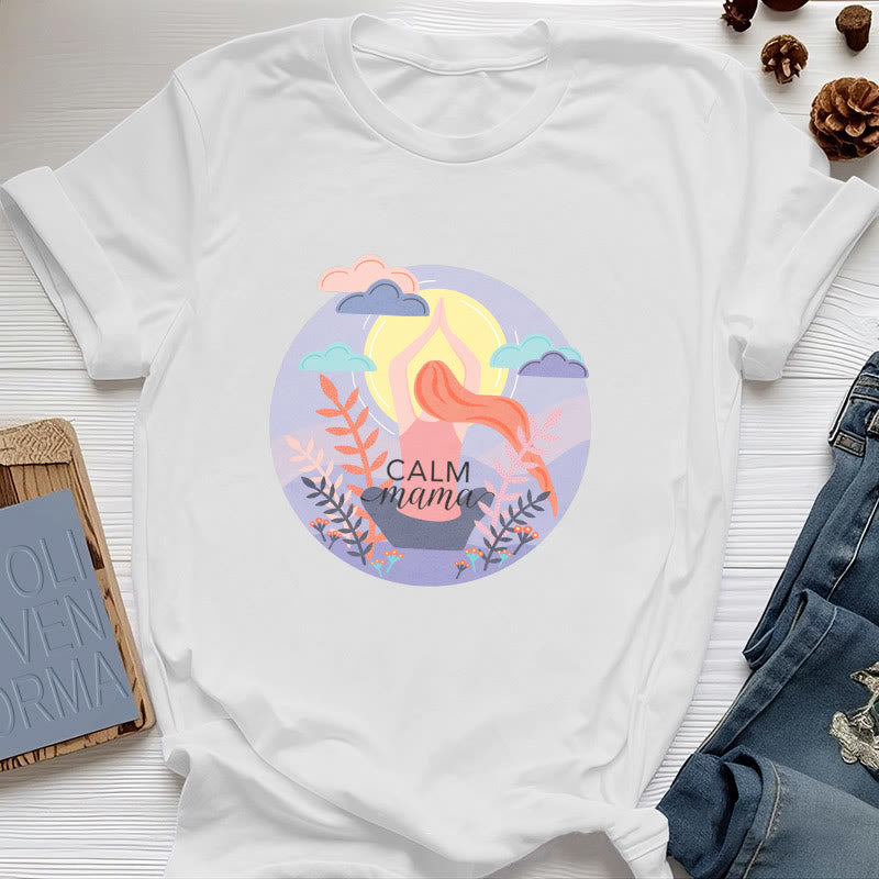 Olivenorma Calm Mama Print Yoga T-Shirt - White - 2XL - image 3
