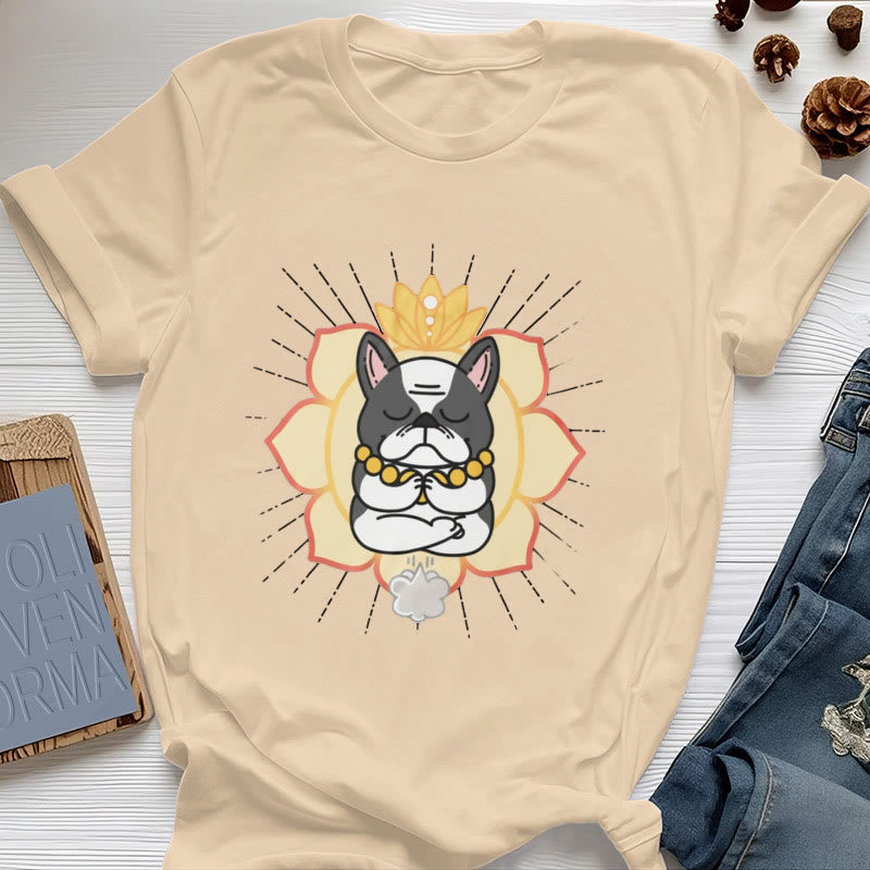 Olivenorma Yoga Meditation French Bulldog Print T-Shirt - Yellow - 2XL - image 9
