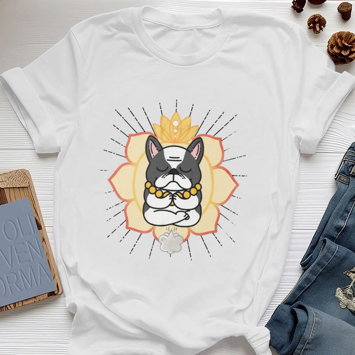 Olivenorma Yoga Meditation French Bulldog Print T-Shirt - White - 2XL - image 0