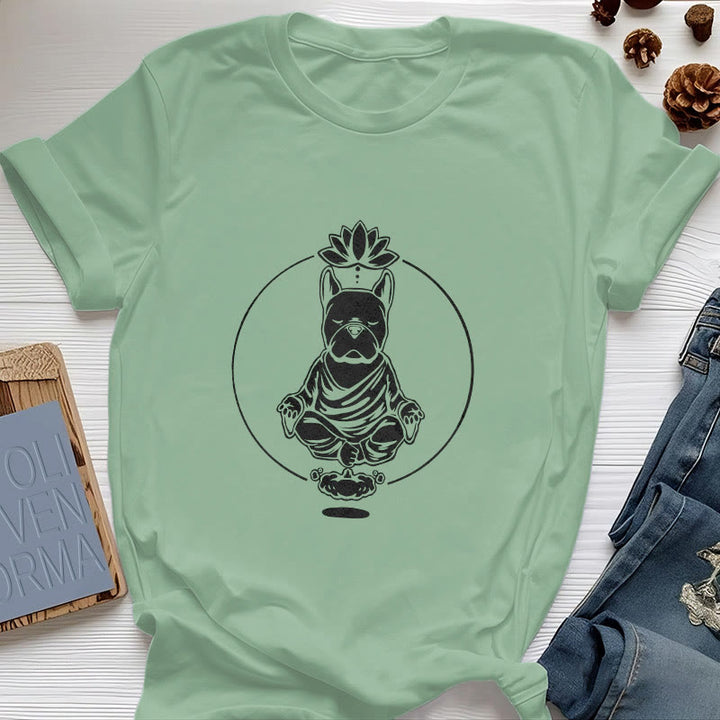 Olivenorma Zen Meditation French Bulldog Lotus T-Shirt - Light Green - 2XL - image 16