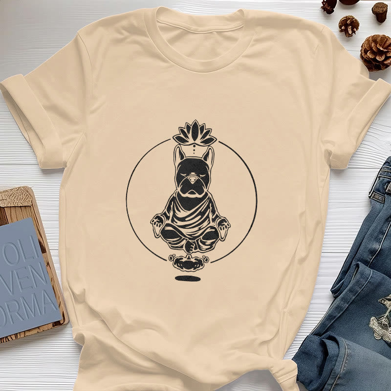 Olivenorma Zen Meditation French Bulldog Lotus T-Shirt - Yellow - 2XL - image 8