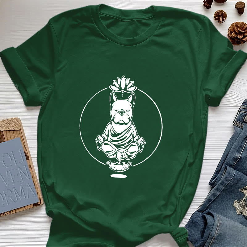 Olivenorma Zen Meditation French Bulldog Lotus T-Shirt - Dark Green - 2XL - image 18
