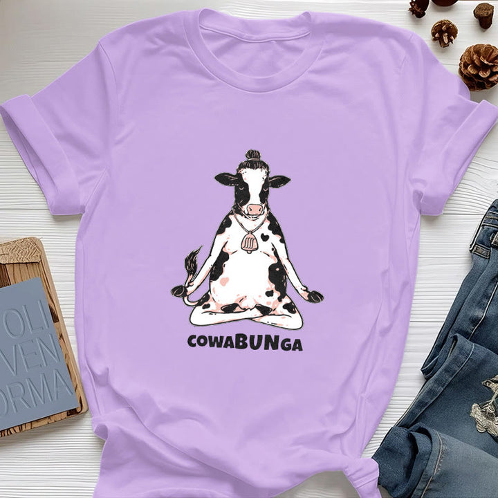 Olivenorma "Cowabunga" Yoga Cow T-Shirt - Purple - 2XL - image 14