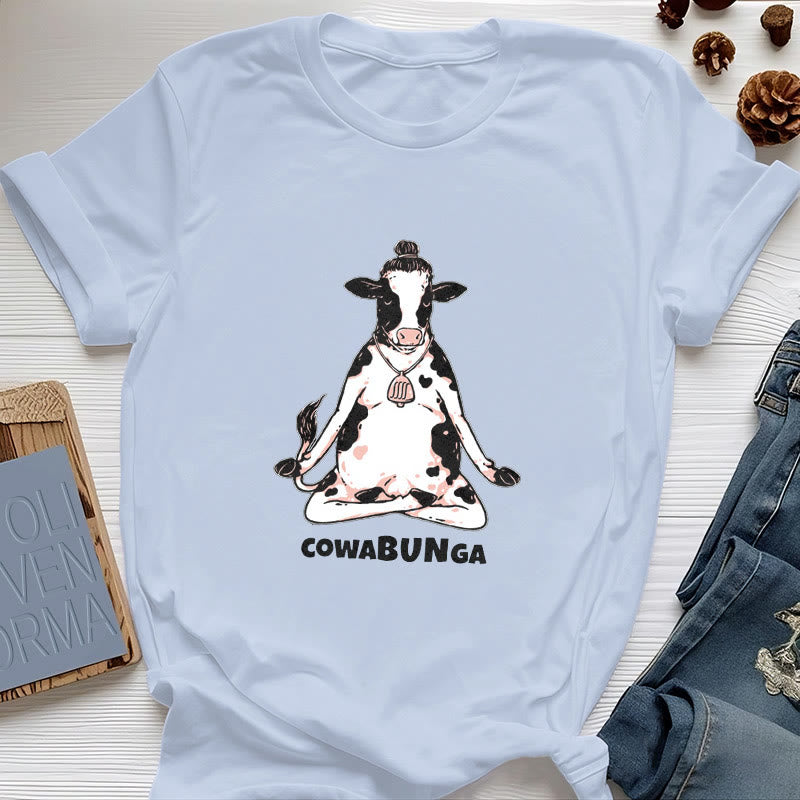 Olivenorma "Cowabunga" Yoga Cow T-Shirt - Blue - 2XL - image 10