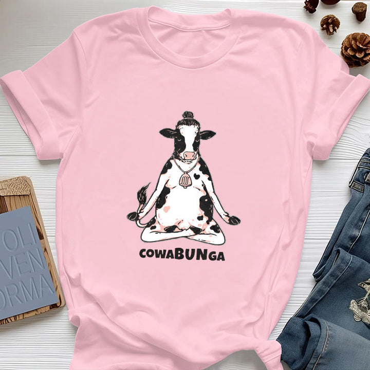 Olivenorma "Cowabunga" Yoga Cow T-Shirt - Pink - 2XL - image 12