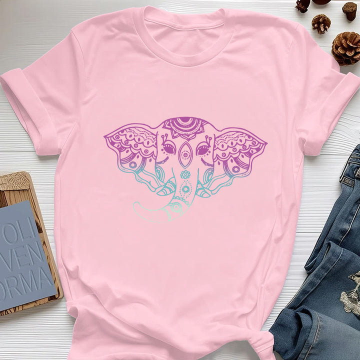 Olivenorma Mystic Elephant Mandala Cotton T-Shirt - Pink - 2XL - image 12
