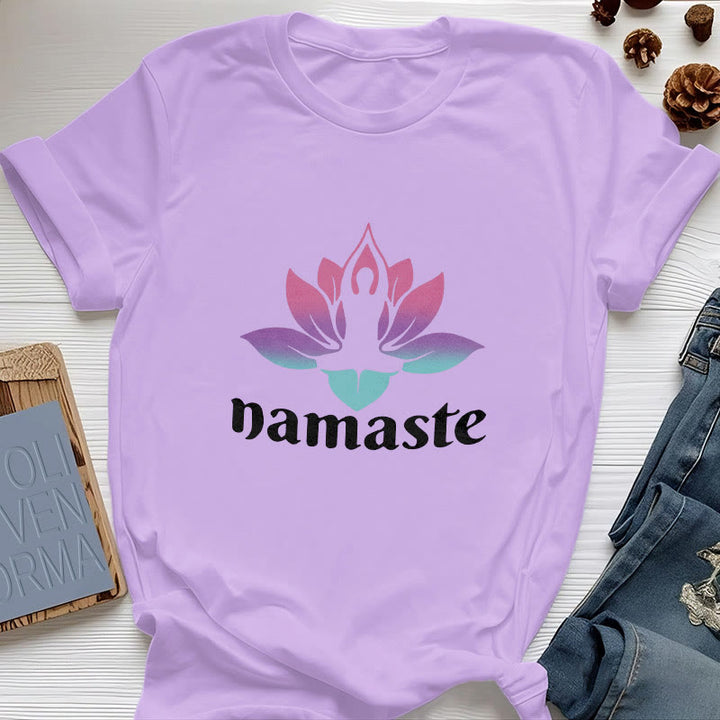 Olivenorma Namaste Lotus Mindful Cotton T-Shirt - Purple - 2XL - image 14