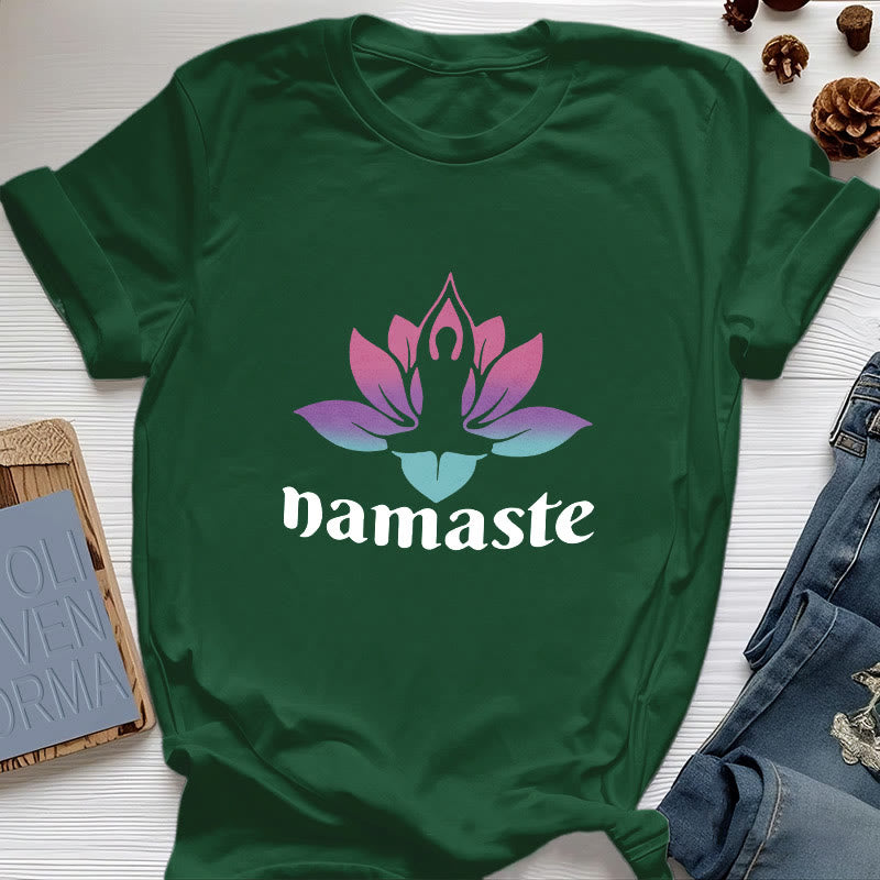 Olivenorma Namaste Lotus Mindful Cotton T-Shirt - Dark Green - 2XL - image 18