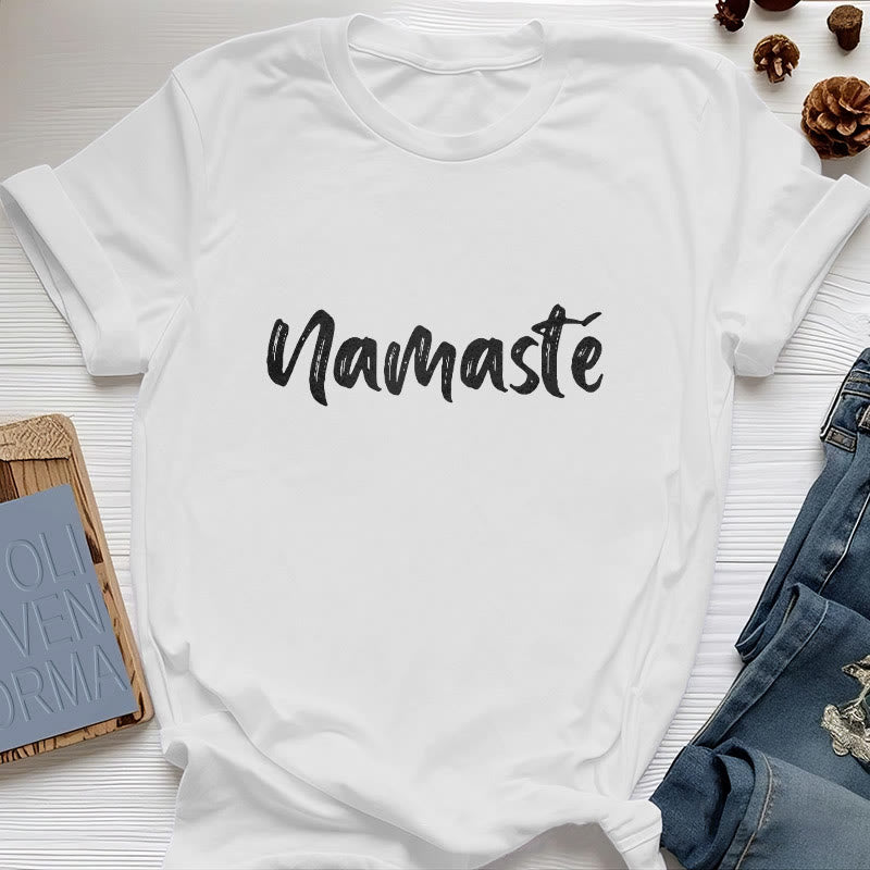 Olivenorma Namaste Yoga Unisex Pilates T-Shirt - White - 2XL - image 4