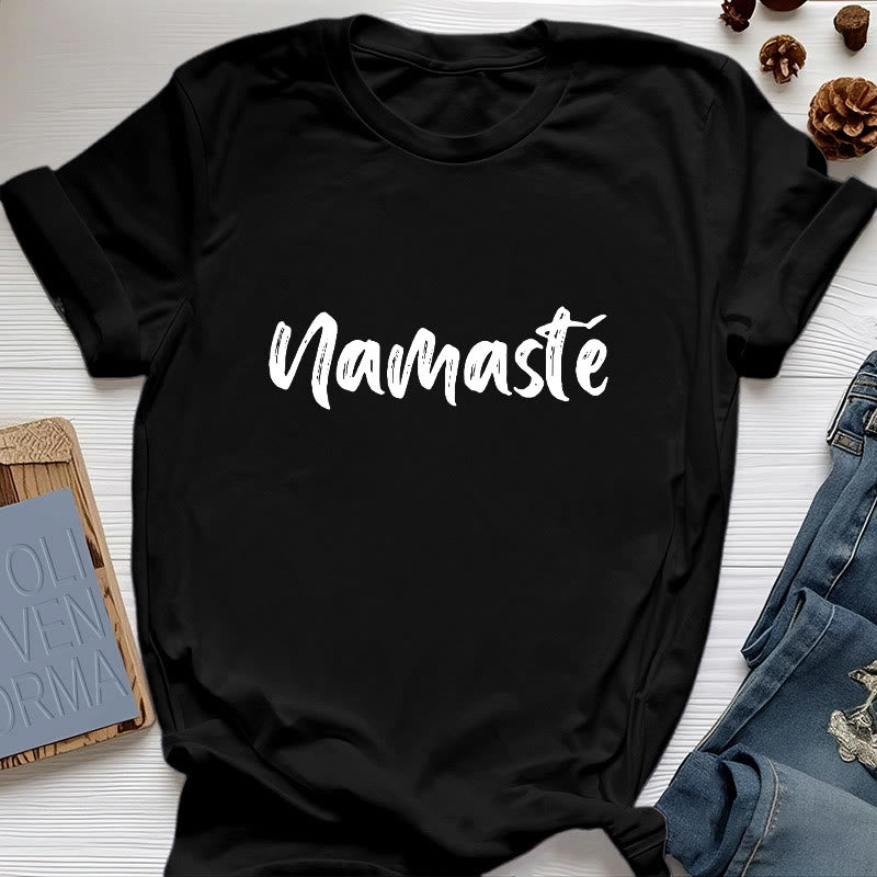 Olivenorma Namaste Yoga Unisex Pilates T-Shirt - Black - 2XL - image 6