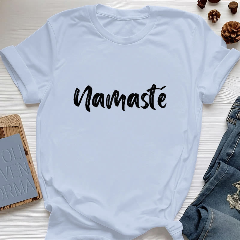 Olivenorma Namaste Yoga Unisex Pilates T-Shirt - Blue - 2XL - image 12
