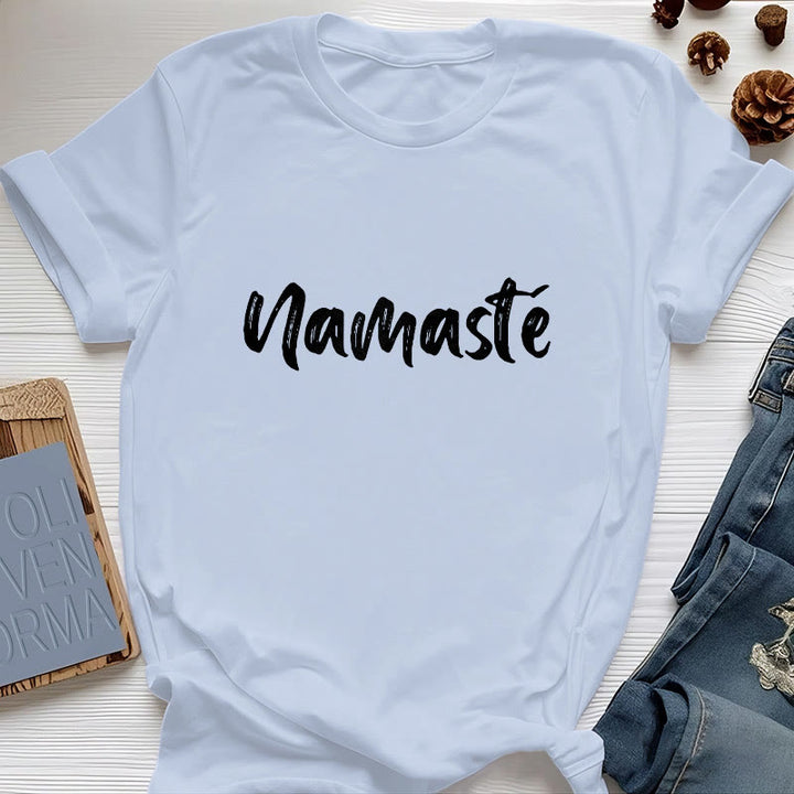 Olivenorma Namaste Yoga Unisex Pilates T-Shirt - Blue - 2XL - image 12