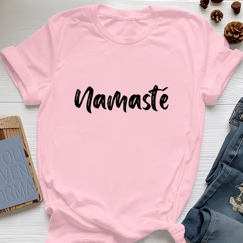 Olivenorma Namaste Yoga Unisex Pilates T-Shirt - Pink - 2XL - image 14