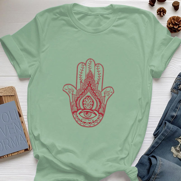 Olivenorma Soft Hamsa cotton T-Shirt - Light Green - 2XL - image 16