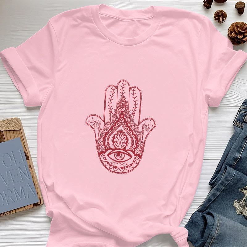 Olivenorma Soft Hamsa cotton T-Shirt - Pink - 2XL - image 12