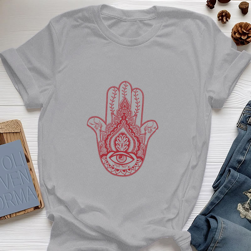 Olivenorma Soft Hamsa cotton T-Shirt - Gray - 2XL - image 6