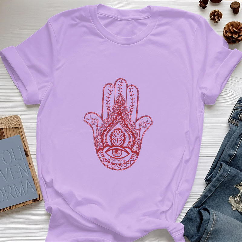 Olivenorma Soft Hamsa cotton T-Shirt - Purple - 2XL - image 14
