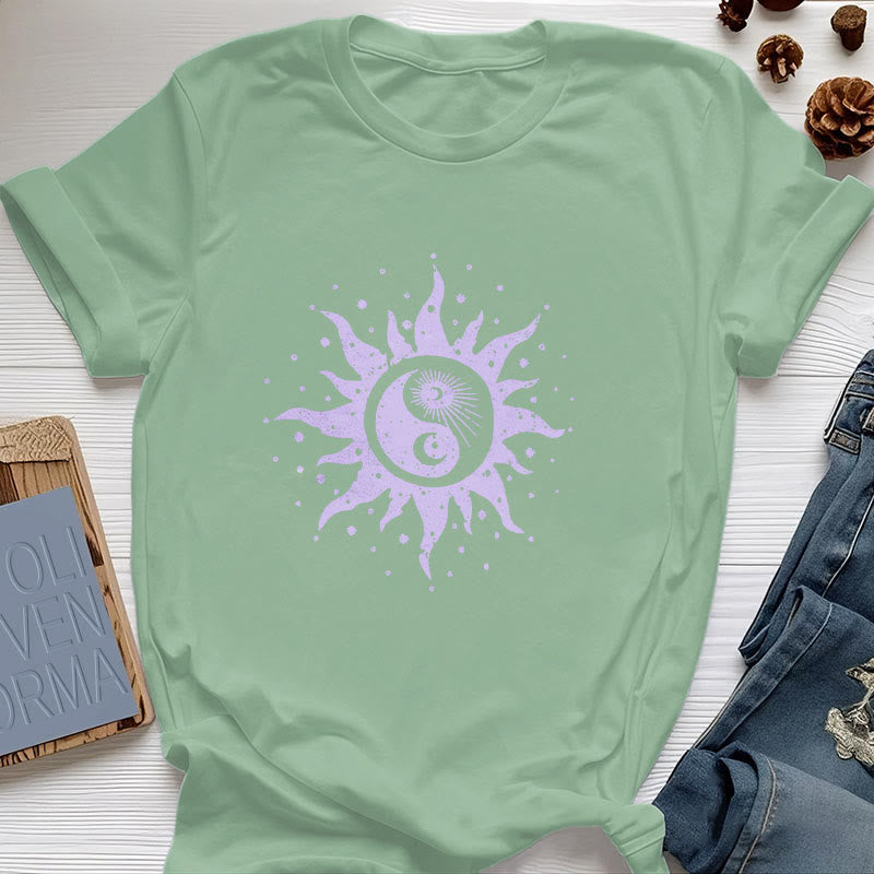 Olivenorma Yin Yang Moon Sun Cotton Comfor T-Shirt - Light Green - 2XL - image 13