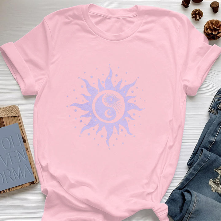 Olivenorma Yin Yang Moon Sun Cotton Comfor T-Shirt - Pink - 2XL - image 11
